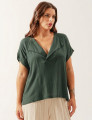 Blusa Linho Pala Decote Verde Salvia