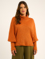 Blusa Tricô Morcego Gola Alta Laranja Ferrugem 