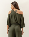 Blusa Abertura Ombros Faixa Verde Militar