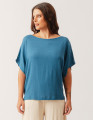 Blusa Quadrada Linho Azul Petróleo