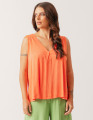 Blusa Linho Decote V Laranja Coral