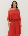 Blusa Abertura Ombros Faixa Vermelho Romã