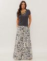 Calça Maxi Pantalona Estampa Etnica Calcário