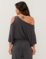 Blusa Abertura Ombros Faixa Cinza Calcário