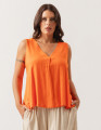 Blusa Linho Decote V Laranja Cítrico