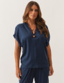 Blusa Franzida Ombro Azul Marinho