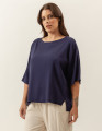 Blusa Canoa Linho Azul Marinho