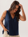 Blusa Linho Decote V Azul Marinho