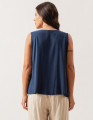Blusa Linho Decote V Azul Marinho