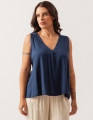 Blusa Linho Decote V Azul Marinho