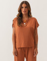 Blusa Recorte Manga Marrom  Amendoa