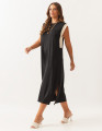 Vestido Fenda Bicolor Preto