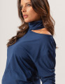 Blusa Gola Alta Abertura Decote Azul Marinho