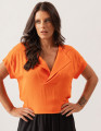 Blusa Linho Pala Decote Laranja Cítrico
