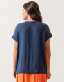 Blusa Linho Pala Decote Azul Marinho
