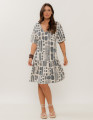 Vestido Manga Curta Estampa Etnica Calcario