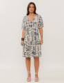 Vestido Manga Curta Estampa Etnica Calcario