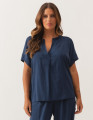 Blusa Prega Linho Azul Marinho