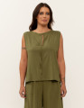 Blusa Linho Decote Amarrado Verde Selva